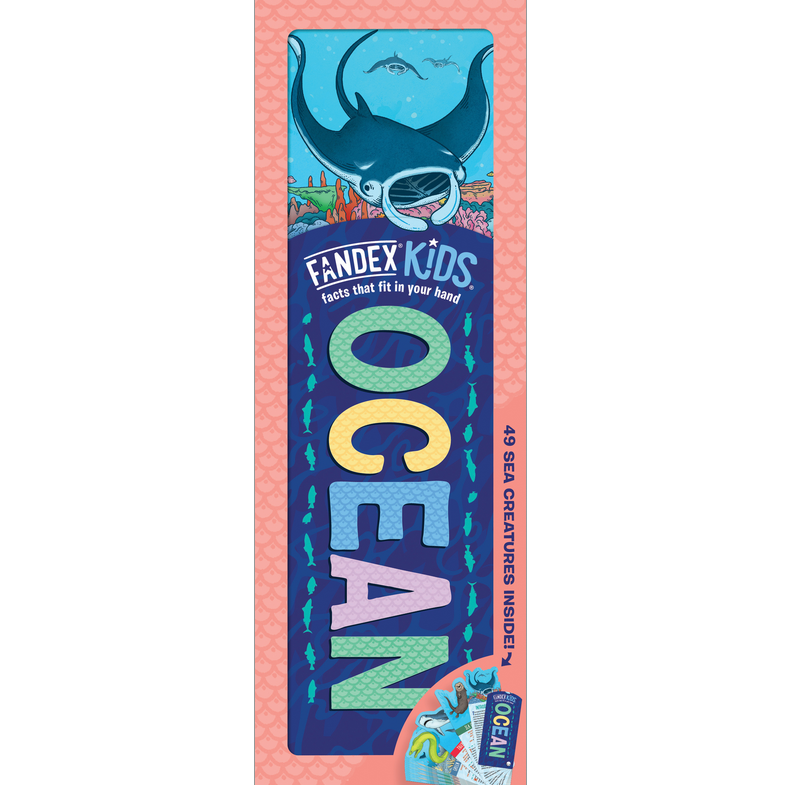 Fandex Kids Ocean card deck featuring colorful marine life illustrations and 49 sea creatures for educational fun.