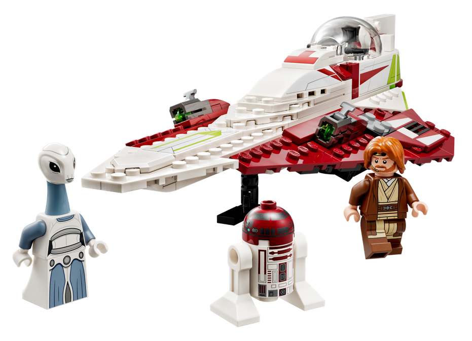 LEGO Star Wars Obi Wan Kenobi's Jedi Starfighter with minifigures Obi-Wan, Taun We, and R4-P17 astromech droid.