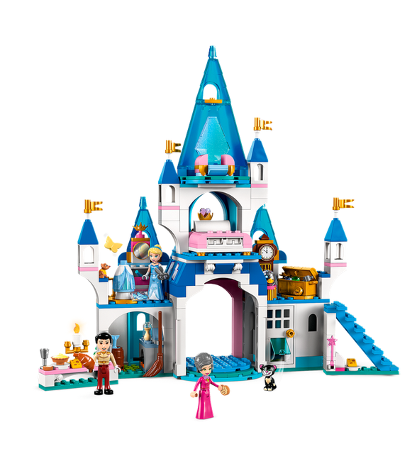 Disney Princess Cinderella & Prince Charming's Castle LEGO set with castle, mini-figures, and detailed play features.