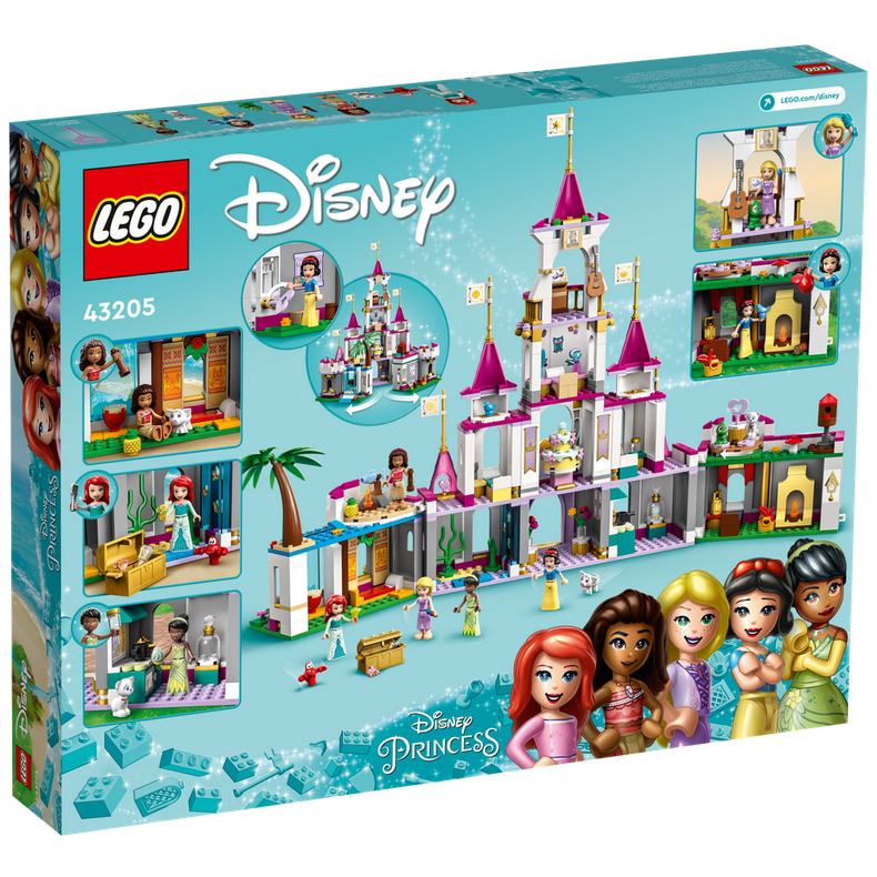 LEGO Disney Ultimate Adventure Castle set with buildable castle, mini-dolls, and animal figures for creative play.
