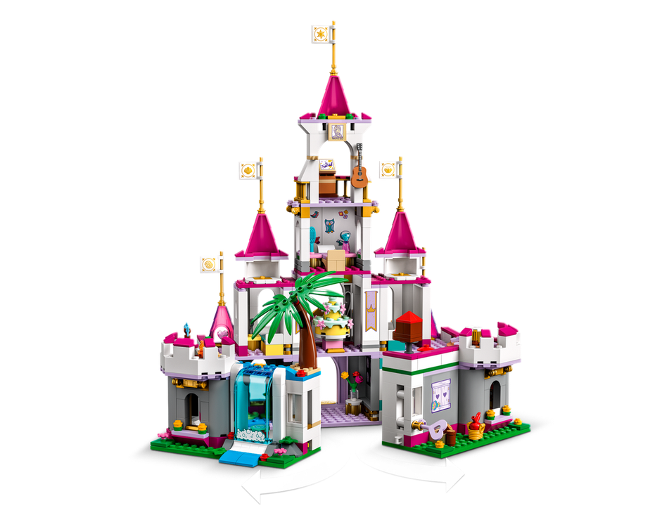Disney Ultimate Adventure Castle LEGO set featuring a colorful buildable princess castle with towers and flags.