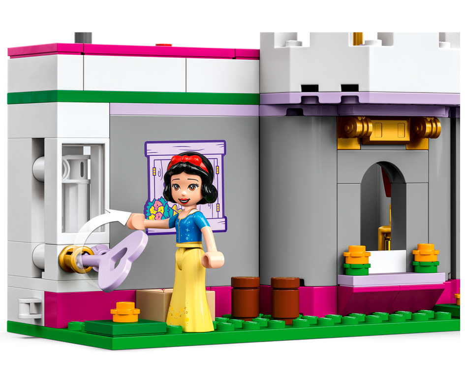 Disney Ultimate Adventure Castle LEGO set featuring Snow White mini-doll figure and castle build with vibrant colors.