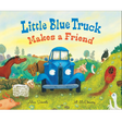 Cover of Little Blue Truck Makes a Friend showing a blue truck and farm animals in a colorful meadow.