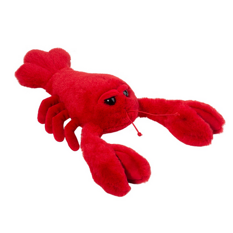 Lobster Cranky plush stuffed animal with velvet claws, grumpy expression, and soft cuddly red fabric, 13 inches long.