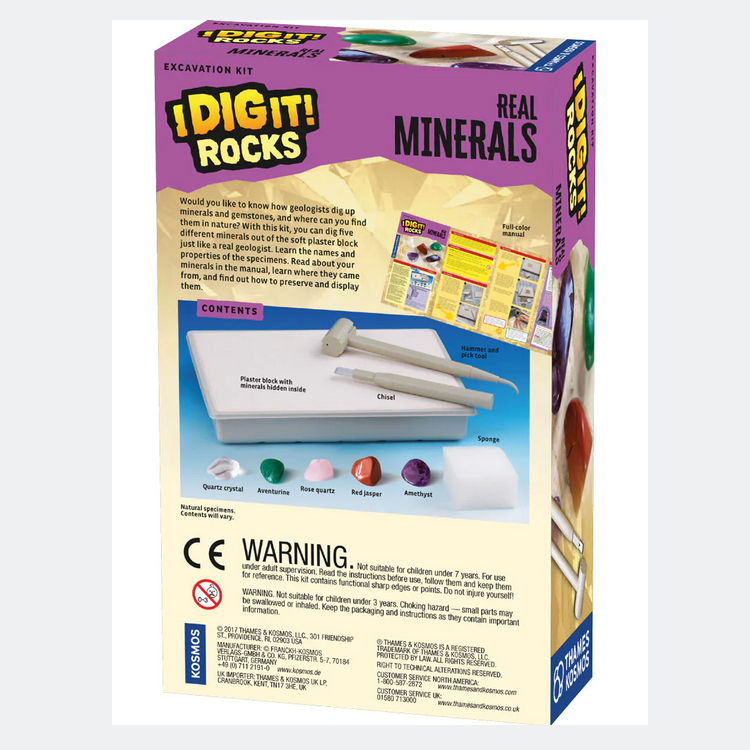 I Dig It! Real Minerals excavation kit with tools, minerals, and educational manual for kids 7 and up.