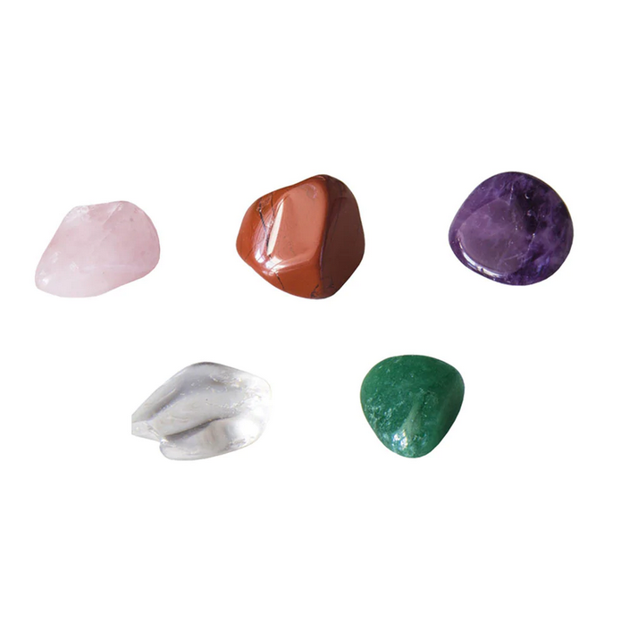 I Dig It! Real Minerals showing polished quartz, aventurine, rose quartz, red jasper, and amethyst specimens.