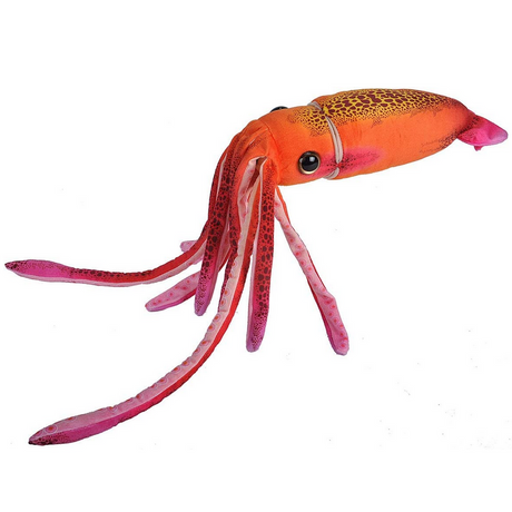 Giant Squid plush toy in orange and pink, soft and cuddly kids stuffed animal for toddlers and babies.