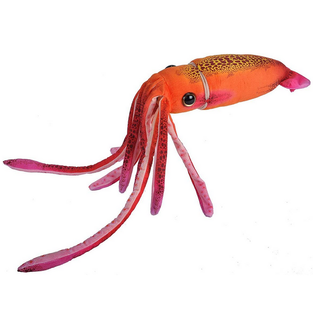Giant Squid plush toy in orange and pink, soft and cuddly kids stuffed animal for toddlers and babies.