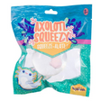 Axolotl Squeeze Ball in clear packaging with colorful design and a small axolotl figure inside for ages 3 and up.