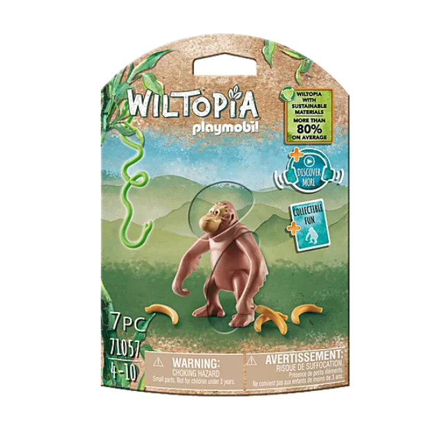 Wiltopia Orangutan toy set with collectible card, eco-friendly, encourages learning about wildlife and habitats.