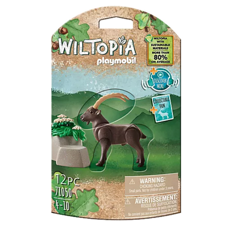 Wiltopia Capricorn toy set with Ibex figure, collectible animal card, and eco-friendly packaging for kids ages 4 and up.