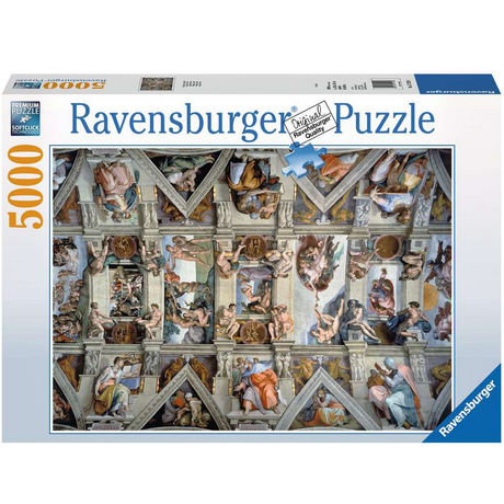 5000pc Sistine Chapel Puzzle by Ravensburger featuring Michelangelo’s intricate ceiling artwork in a detailed 5000-piece puzzle.