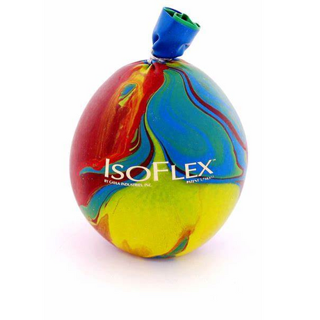 IsoFlex Stress Ball with colorful swirl design, double lined latex, and micro beads for stress relief and hand comfort.