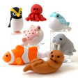 Japanese Eraser Sea Friend shows colorful assorted sea animal erasers that can be taken apart and reassembled.