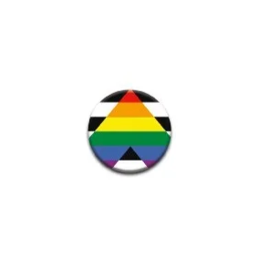 Ally Button round pinback measuring 1.25 inches featuring a colorful pride design to show support.