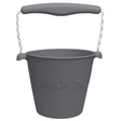 Scrunch Bucket Gray made of flexible recyclable silicone with rope handle, perfect for sensory play and on-the-go use.