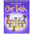 Cover of Our Table showing a family gathered around a dinner table sharing a meal and lighting candles.