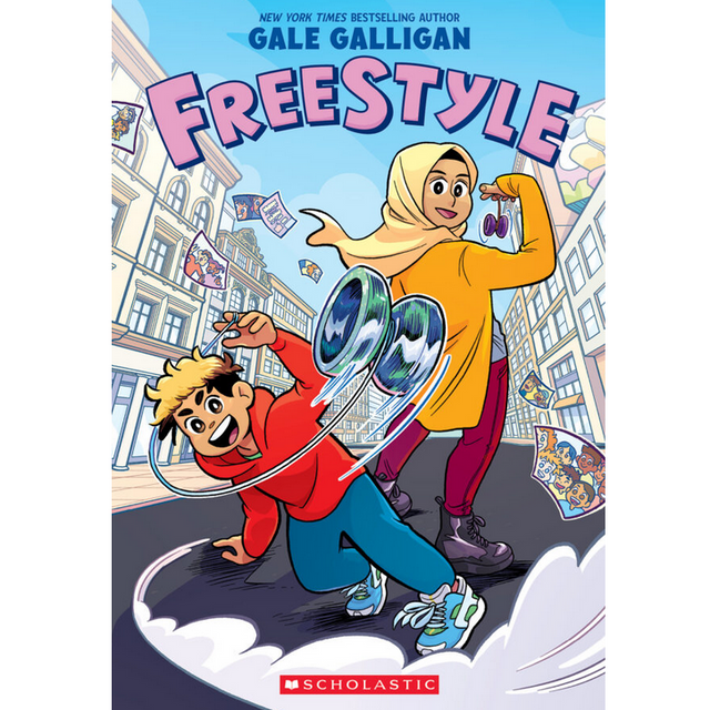 Freestyle book cover shows two kids performing yo-yo tricks in a vibrant city street scene.