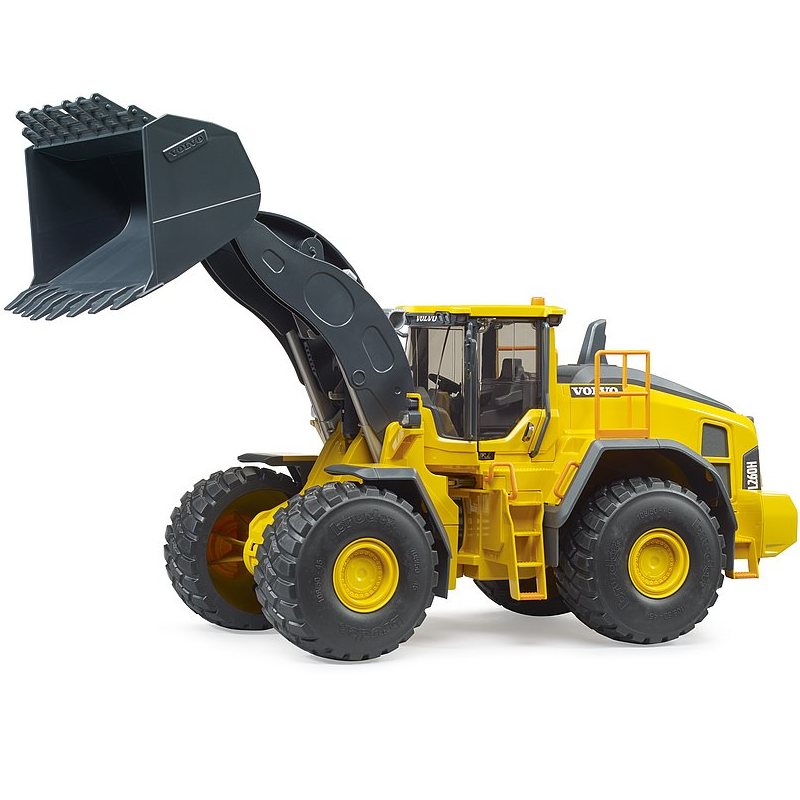 Volvo Wheel Loader L260H model with functional loading arm, tiltable shovel, detailed cabin, and articulated steering.