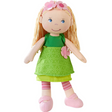 Soft Doll | Mali with blonde chenille hair, floral headband, green dress, and pink shoes, perfect for children 18 months and up.