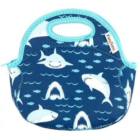 Lunch Bag Sharks insulated neoprene lunch bag with shark print, durable, easy to clean, and kid-friendly design.