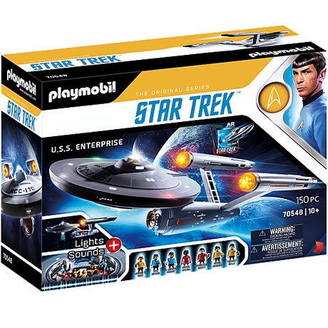 Star Trek | Enterprise NCC1701 Playmobil set with U.S.S. Enterprise model, crew figures, lights, and sounds.
