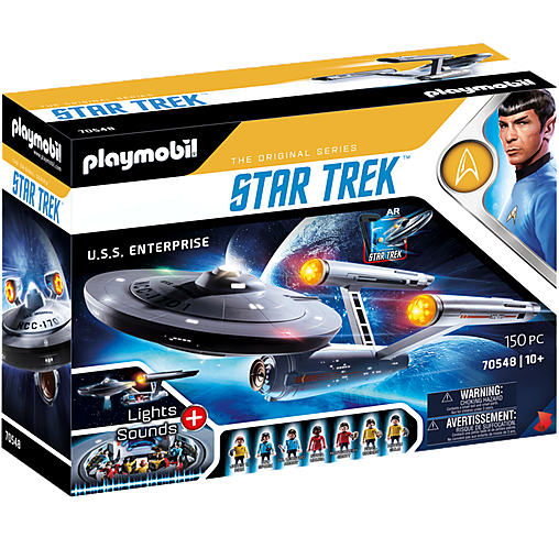 Star Trek | Enterprise NCC1701 Playmobil set with U.S.S. Enterprise model, crew figures, lights, and sounds.