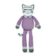 Organic Cat Maude plush toy in purple polka dot pajamas, soft and made from 100% organic cotton.