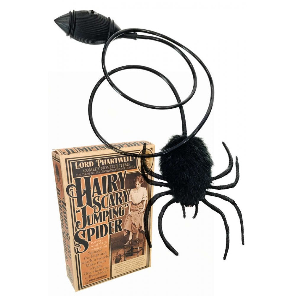 Hairy Jumping Spider toy with pump mechanism for realistic movement, perfect for pranks and scaring passerby.