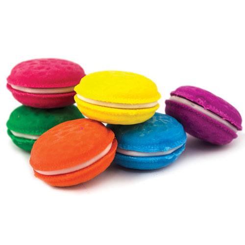 Colorful Macarons Vanilla-Scented Erasers set of six shaped like bright, round pastries for fun and functional use.