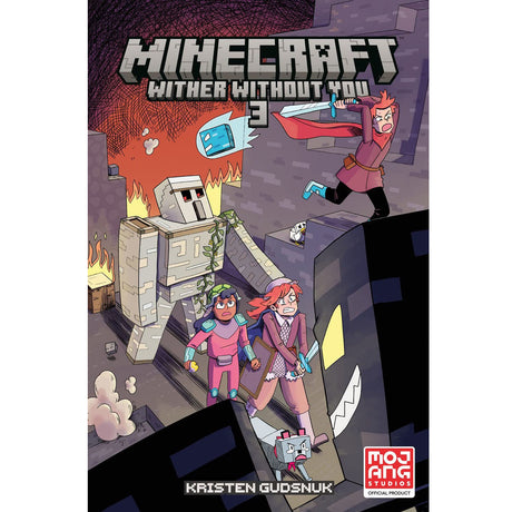 Minecraft Wither Without You #3 book cover showing heroes facing a giant Wither in a fiery Minecraft world.