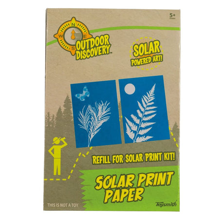 Solar Print Paper refill pack with 12 sun-sensitive sheets for outdoor art, creating permanent images in minutes.