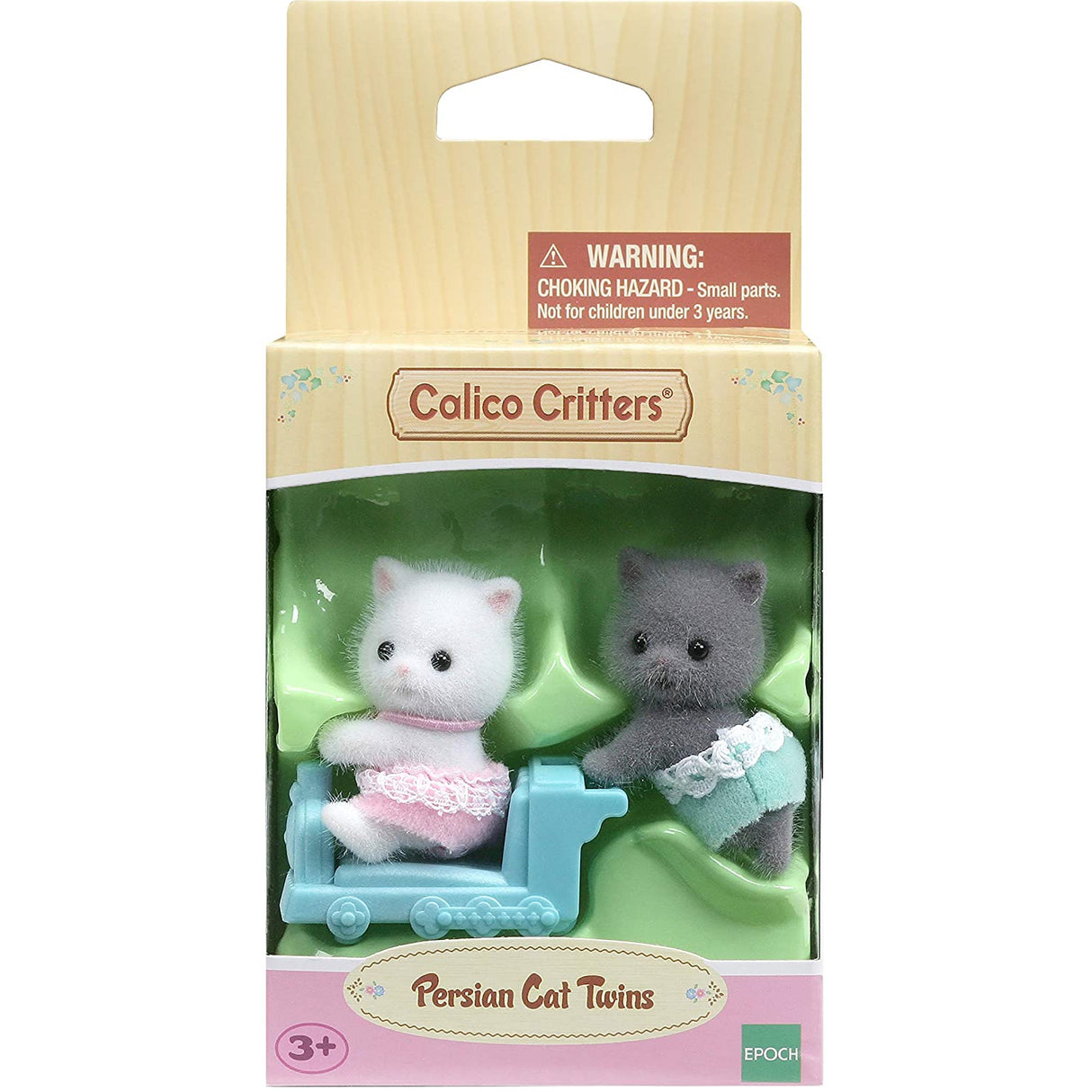 Persian Cat Twins collectible set with two fluffy Persian kittens and a blue ride-on toy in fabric clothing.
