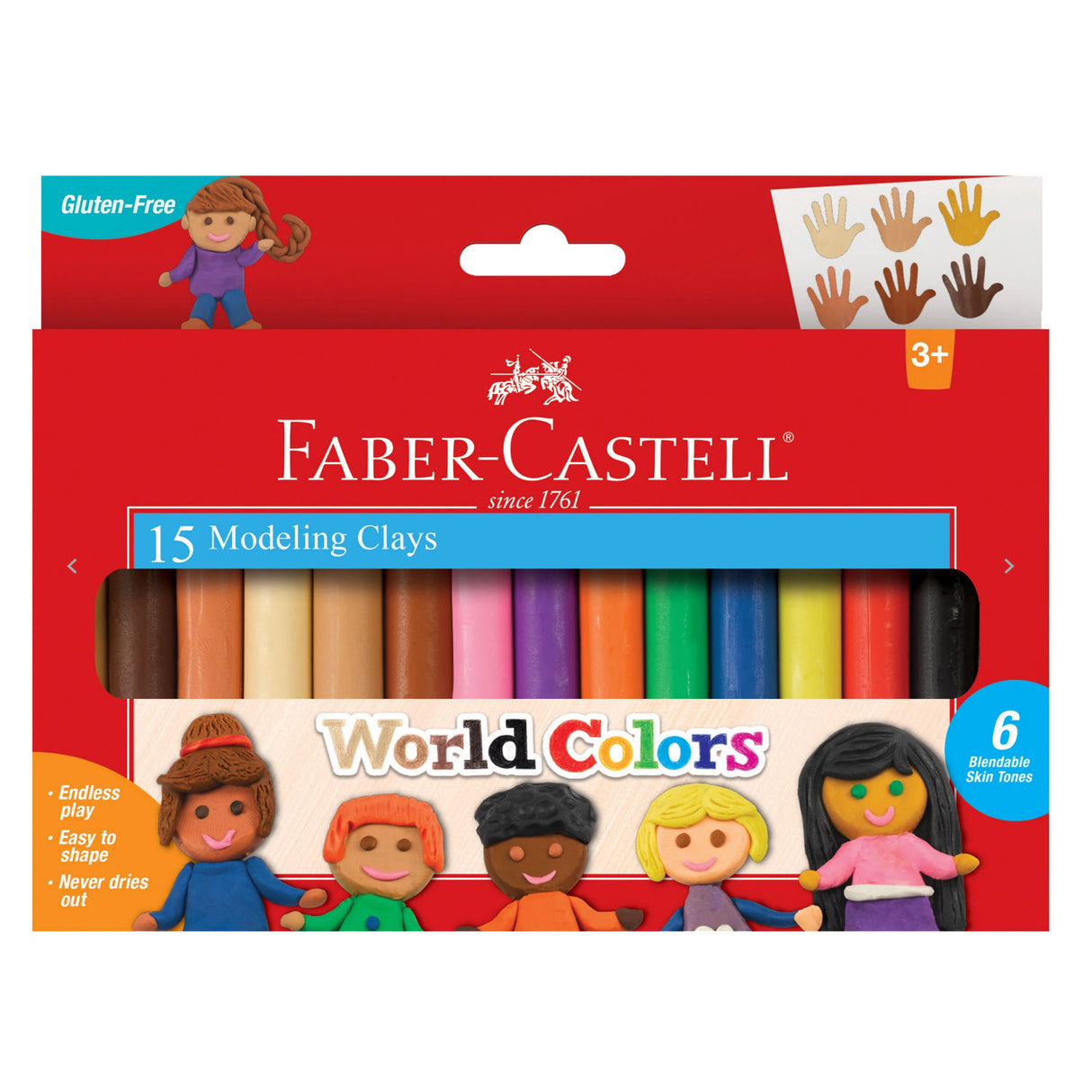 Modeling Clay | World Colors set by Faber-Castell with 15 vibrant colors including 6 blendable skin tones for kids 3+