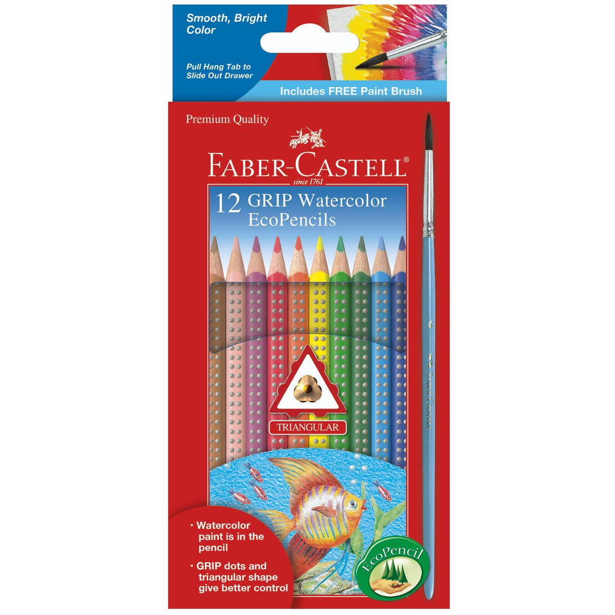 Watercolor Colored Pencils pack with 12 vibrant colors, soft-grip triangular barrels, and included paintbrush for blending.