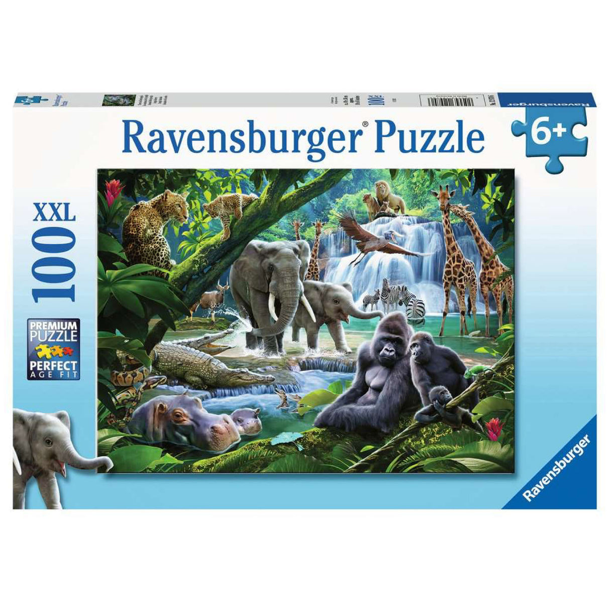 100pc Jungle Animals Puzzle featuring vibrant jungle animals with durable, extra-large pieces for children ages 6 and up