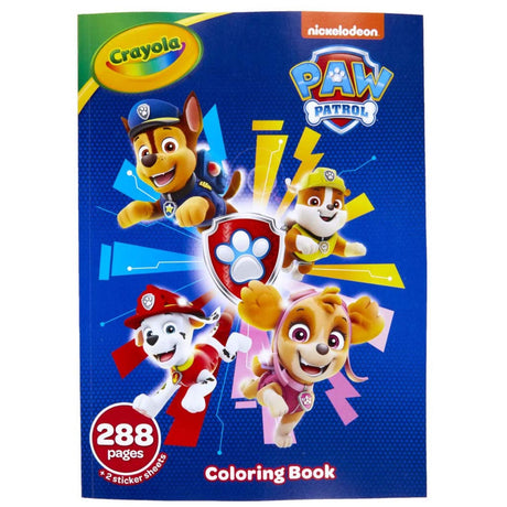 Paw Patrol Coloring Book with Stickers featuring 288 pages of Crayola art with Marshall, Rubble, Chase, and friends.