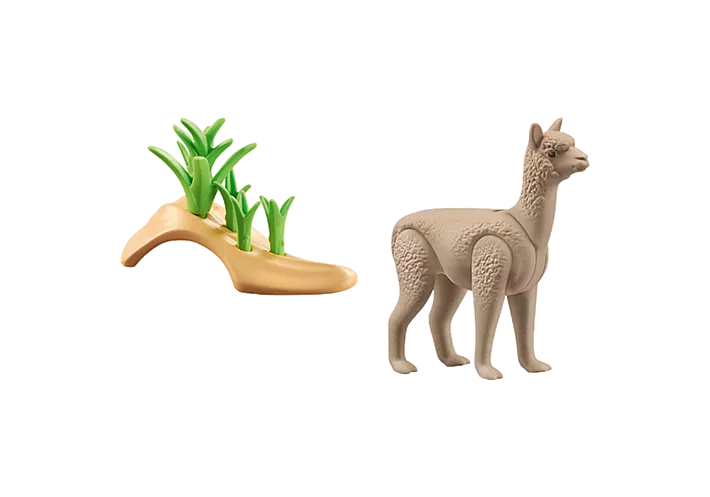 Wiltopia Alpaca toy with beige alpaca figure and green leafy accessory for imaginative play and learning.