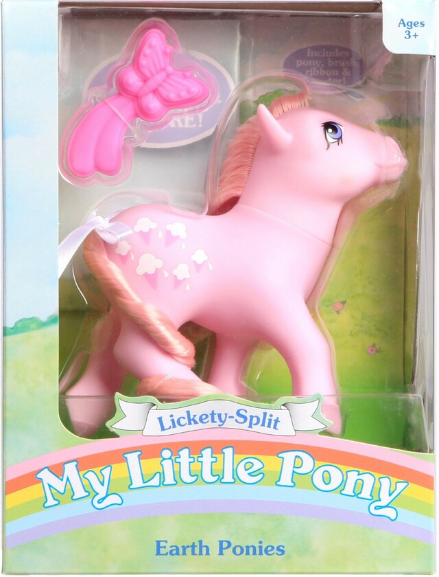 My Little Pony | Earth Pony Lickety-Split toy with long pink hair, comb, and ribbon in original 1980s style packaging.