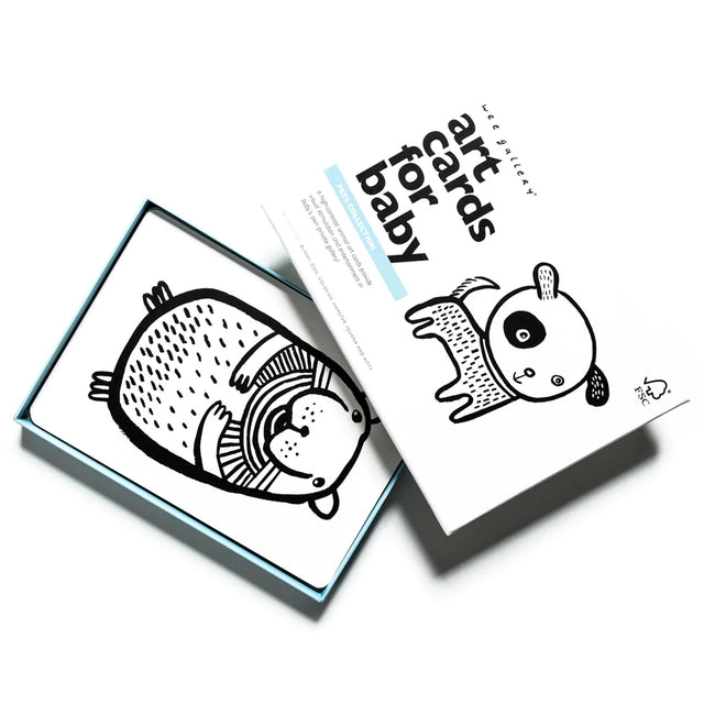 Pets Art Cards featuring black-and-white animal designs like dog and hamster to develop baby's visual perception.