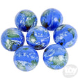 Earth Bouncy Ball showing multiple small blue and green globe-shaped bouncy balls with raised white clouds.