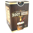 Brew Root Beer kit packaging with vintage design for brewing homemade naturally carbonated root beer in soda bottles.