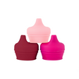 SNUG Spout Sippy Lids Pinks set of three silicone spill-proof lids for cups 2.5”–3.75” diameter, ideal for toddlers.