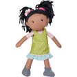 Soft Doll | Cari, 12" tall quilted soft doll with chenille hair, dressed in removable green dress and blue skirt, suitable for toddlers.