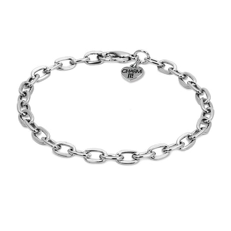 Bracelet Chain featuring a sleek silver base metal chain, 7.5" long, fully adjustable for customizable charm additions.