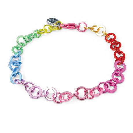 Rainbow Bracelet Chain featuring colorful anodized metal links in a fully adjustable 7.5-inch design.