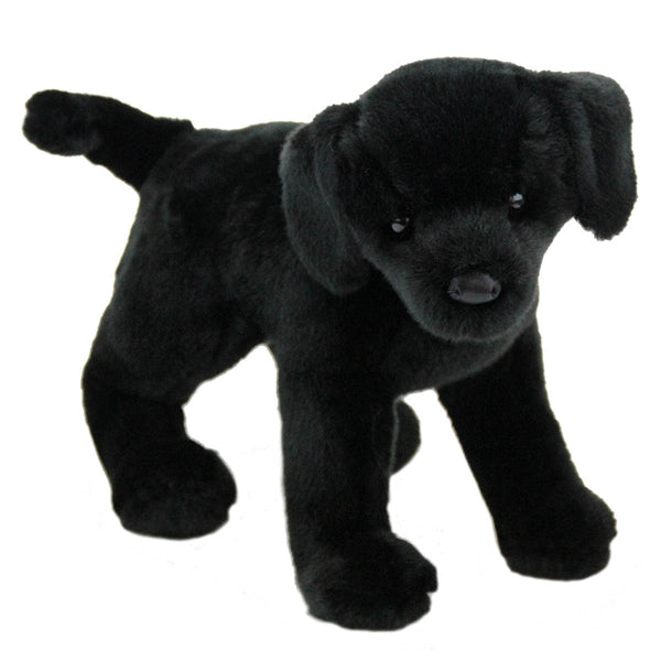Black Lab Chester plush toy with soft black fur and detailed face, perfect for cuddling or playtime.
