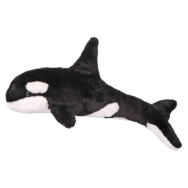 Orca Whale plush toy with classic black and white markings, soft and machine washable, perfect for kids ages 2 and up.
