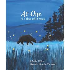 At One in a Place Called Maine book cover featuring a bear walking through a moonlit forest scene.
