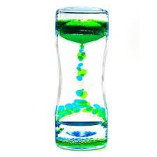 Liquid Timer showing green and blue descending bubbles in a slim clear frame for visual tracking and stress relief.